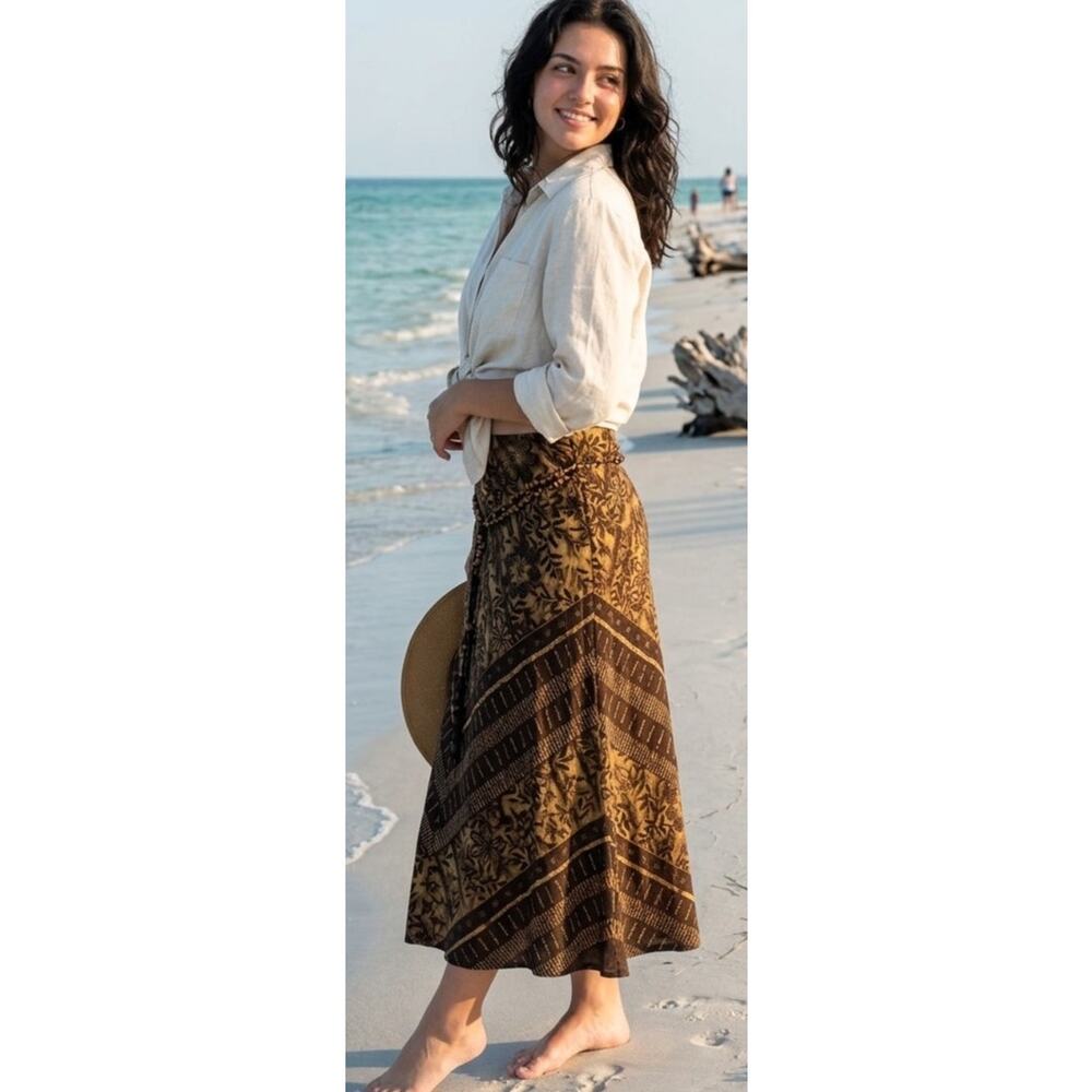 RQT vintage African-inspired linen blend midi skirt